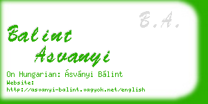 balint asvanyi business card